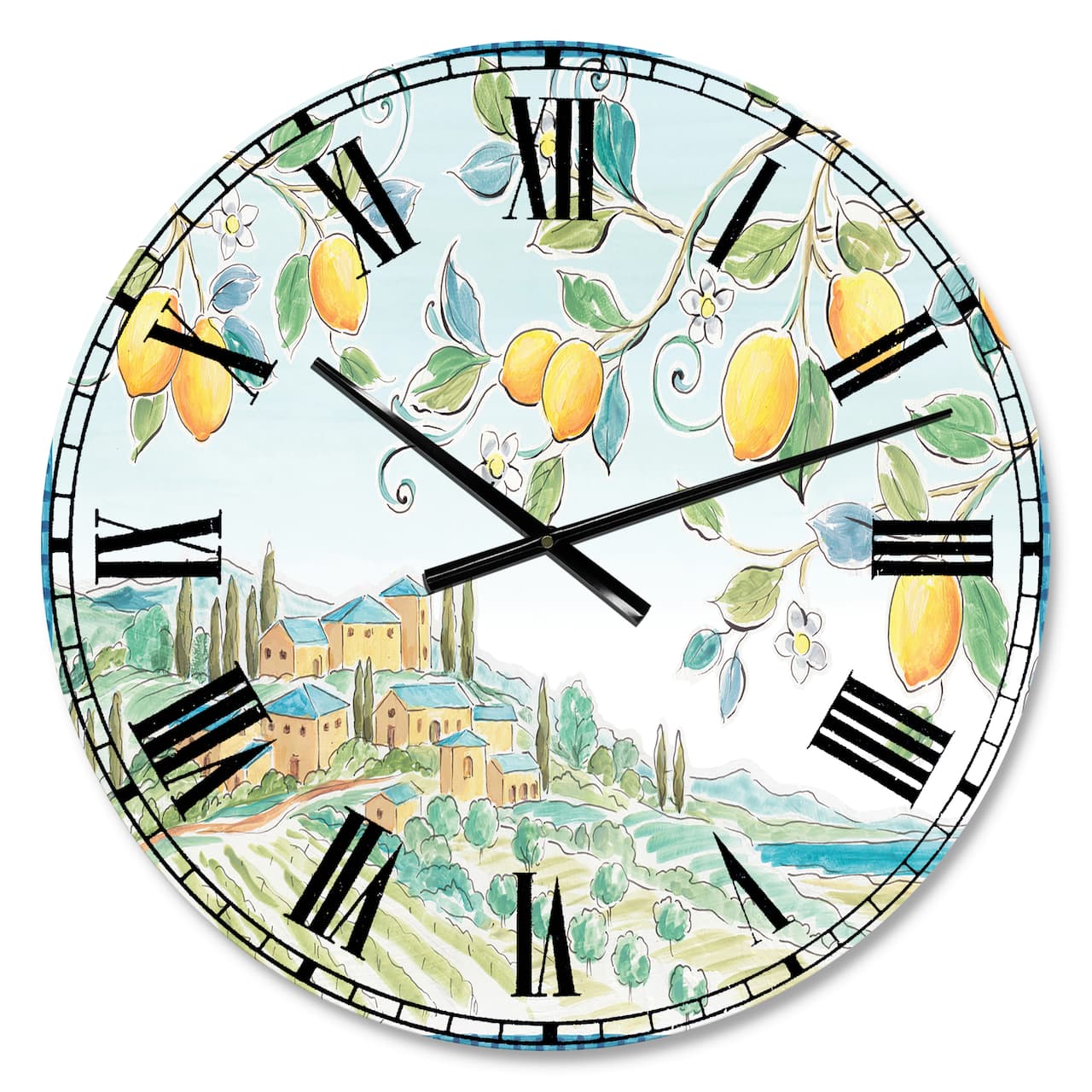 Designart 'Mediterranean Village Field I Farmhouse Wall Clock